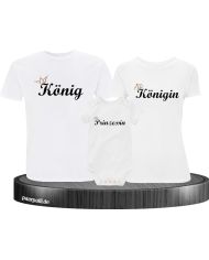 König und Königin und Prinzessin mit Krone Partnerlook TShirts in weiß