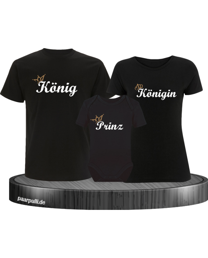 König und Königin und Prinz mit Krone Partnerlook TShirts in schwarz