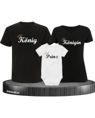 König und Königin und Prinz mit Krone Partnerlook TShirts in schwarz weiß