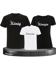 König, Königin und Prinzessin mit goldener Krone bedruckt auf T-Shirts