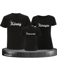 König und Königin und Prinz mit Krone Partnerlook TShirts in schwarz
