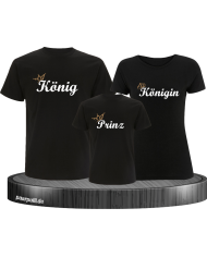 König und Königin und Prinz mit Krone Partnerlook TShirts in schwarz