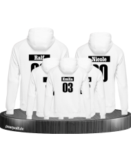 5 Schwarze Hoodies im Set mit Wunschname und Wunschzahl