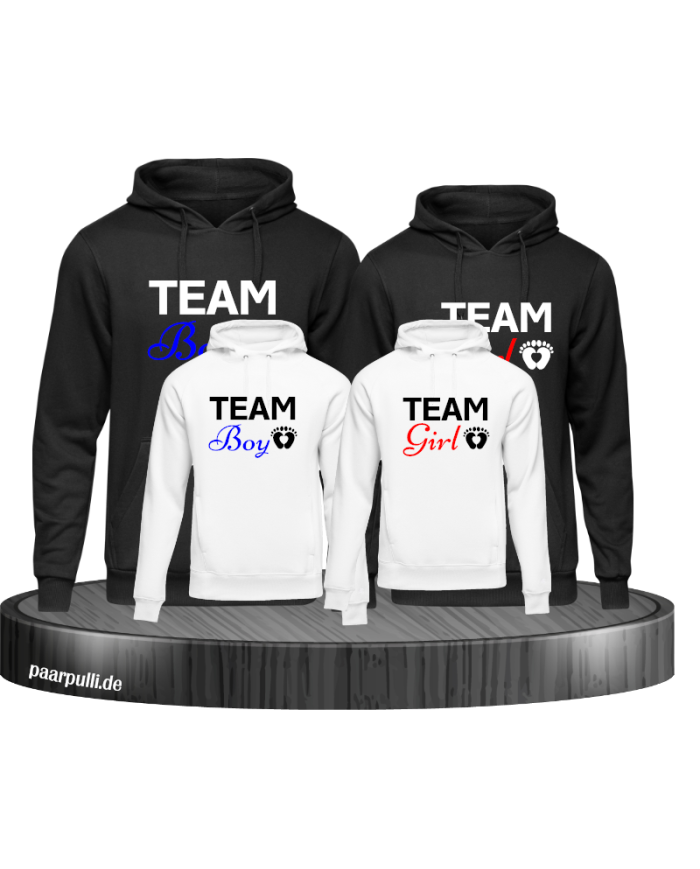 Team Boy und Team Girl Familienlook Hoodies in schwarz weiß