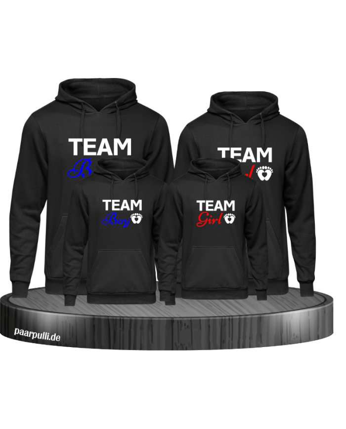 Team Boy und Team Girl Familienlook Hoodies in schwarz