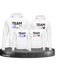 Team Boy und Team Girl Familienlook Hoodies in weiß