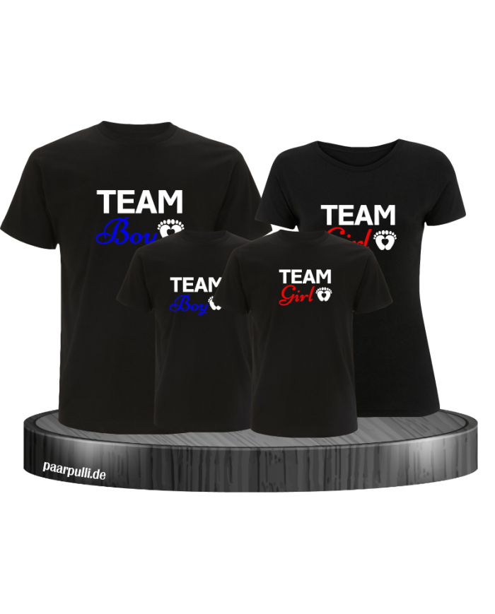 Team Boy und Team Girl Familienlook T-Shirts in schwarz