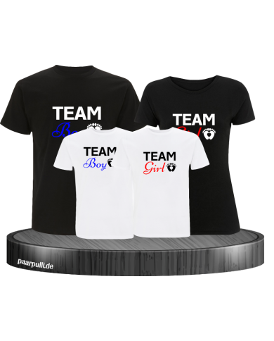 Team Boy und Team Girl Familienlook T-Shirts in schwarz weiß
