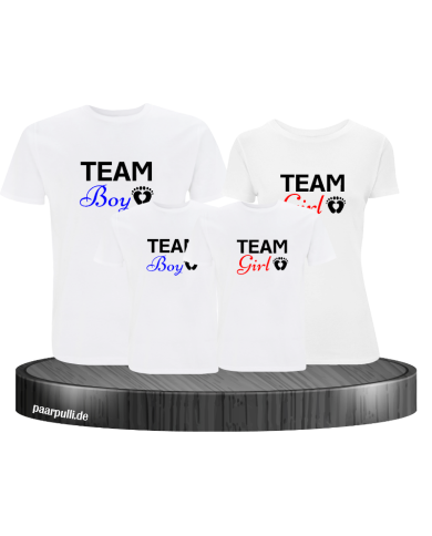 Team Boy und Team Girl Familienlook T-Shirts in weiß