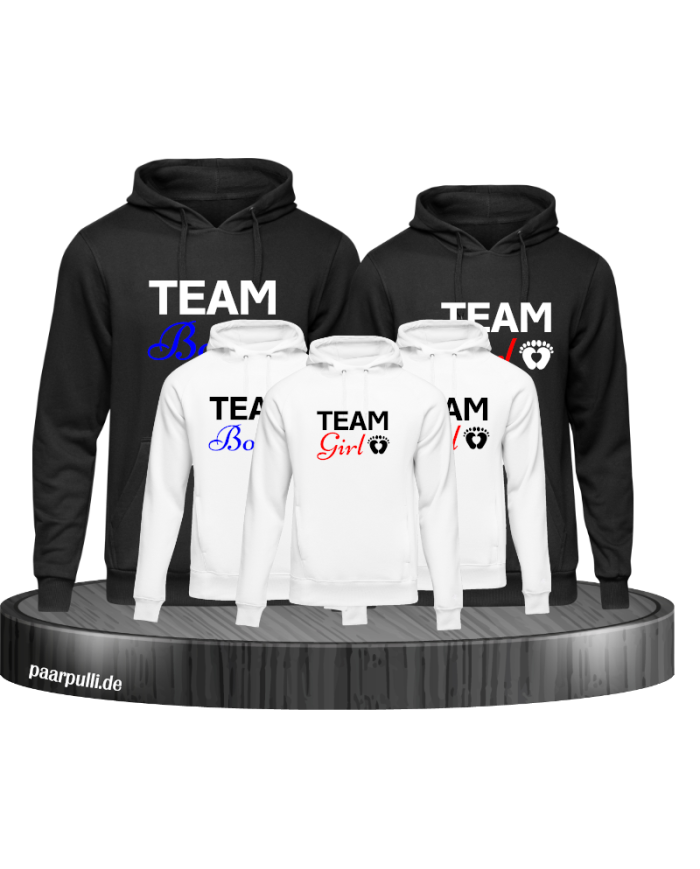 "Team Boy" und "Team Girl" 5er Familien-Set Hoodies