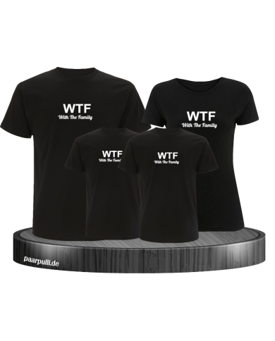 Familienlook in schwarz mit WTF With the Family als 4er Set T-Shirts