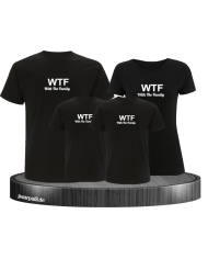Familienlook in schwarz mit WTF With the Family als 4er Set T-Shirts