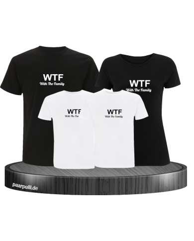 Familienlook in schwarz weiß mit WTF With the Family als 4er Set T-Shirts