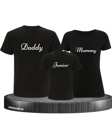 Familien T-Shirt Set mit Daddy Mommy und Junior in Schwarz