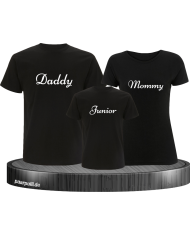 Familien T-Shirt Set mit Daddy Mommy und Junior in Schwarz