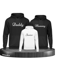Daddy Mommy und Junior Familienlook Hoodies in schwarz und weiß