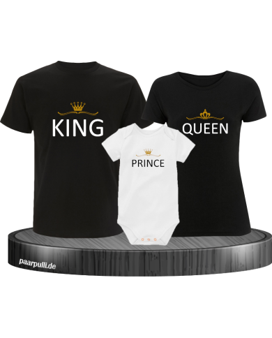 Vater Mutter und baby bedruckt auf schwarz weißes T-Shirt mit Prince Vater Mutter und baby bedruckt auf schwarz weißes T-Shirt mit Prince