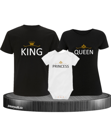 Vater Mutter und baby bedruckt auf schwarz weißes T-Shirt mit Princess Vater Mutter und baby bedruckt auf schwarz weißes T-Shirt mit Princess