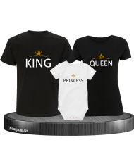 Vater Mutter und baby bedruckt auf schwarz weißes T-Shirt mit Princess