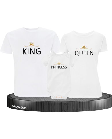Vater Mutter und baby bedruckt auf weißes T-Shirt mit Princess Vater Mutter und baby bedruckt auf weißes T-Shirt mit Princess