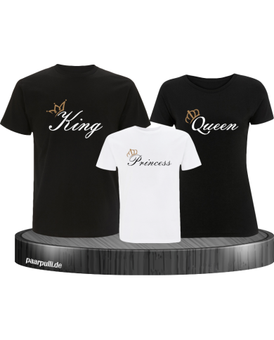 King Queen und Princess mit Krone auf schwarz Weißes Family Shirt King Queen und Princess mit Krone auf schwarz Weißes Family Shirt