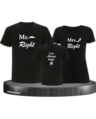 Mr. Mrs. und Always Right als T-Shirt Set für Familien.