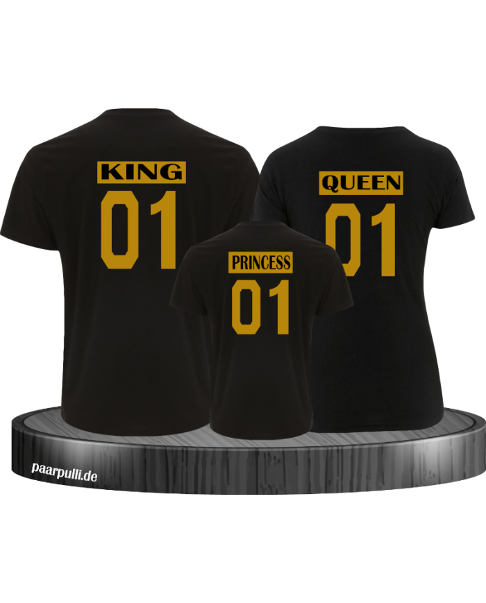King Queen Princess Familienlook T-Shirts gold schwarz
