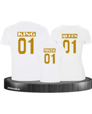 King Queen Princess Familienlook T-Shirts weiß gold
