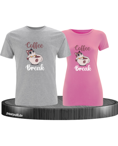 Coffee Break Pärchen T-Shirt grau rosa Coffee Break Pärchen T-Shirt grau rosa