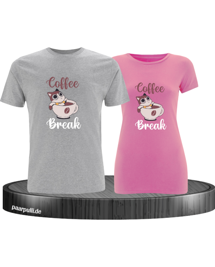 Coffee Break Pärchen T-Shirt grau rosa