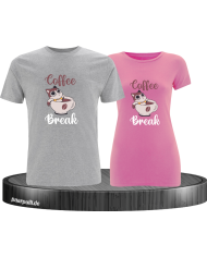 Coffee Break Pärchen T-Shirt grau rosa