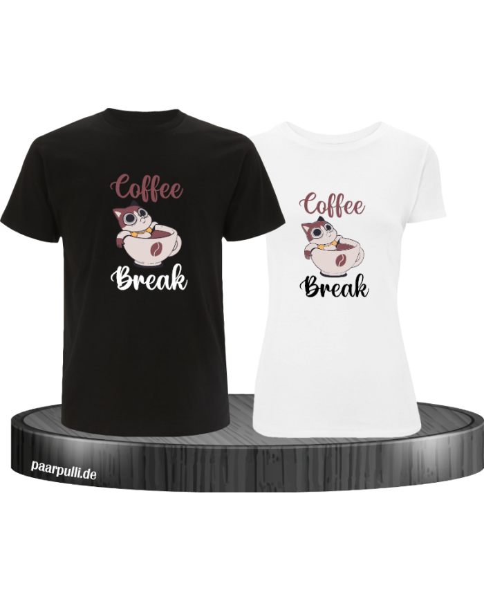 Coffee Break Pärchen T-Shirt schwarz weiß