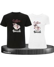 Coffee Break Pärchen T-Shirt schwarz weiß