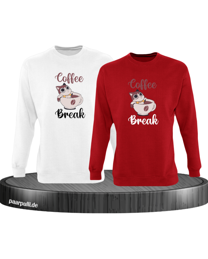 Coffee Break Sweatshirt weiß rot