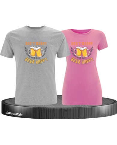 Beer Happy Pärchen T-Shirt grau rosa Beer Happy Pärchen T-Shirt grau rosa