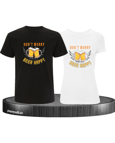 Beer Happy Pärchen T-Shirt schwarz weiß Beer Happy Pärchen T-Shirt schwarz weiß