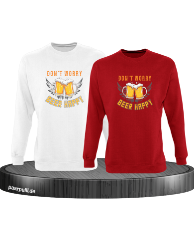 Beer Happy Sweatshirt weiß rot Beer Happy Sweatshirt weiß rot
