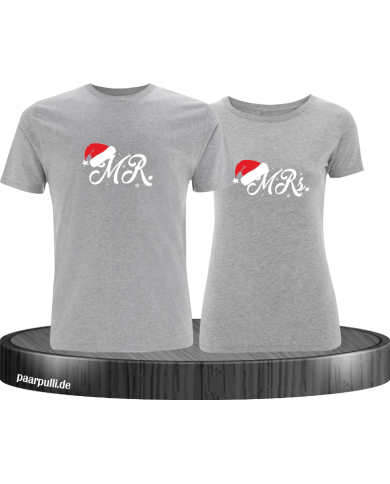 Mr. and Mrs. mit Weihnachtsmütze T-Shirt grau Mr. and Mrs. mit Weihnachtsmütze T-Shirt grau