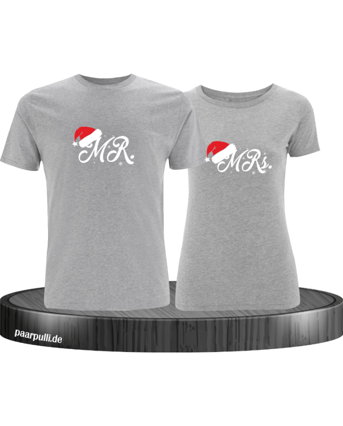Mr. and Mrs. mit Weihnachtsmütze T-Shirt grau