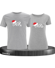 Mr. and Mrs. mit Weihnachtsmütze T-Shirt grau