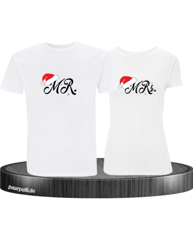 Mr. and Mrs. mit Weihnachtsmütze T-Shirt weiß Mr. and Mrs. mit Weihnachtsmütze T-Shirt weiß