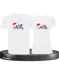 Mr. and Mrs. mit Weihnachtsmütze T-Shirt weiß