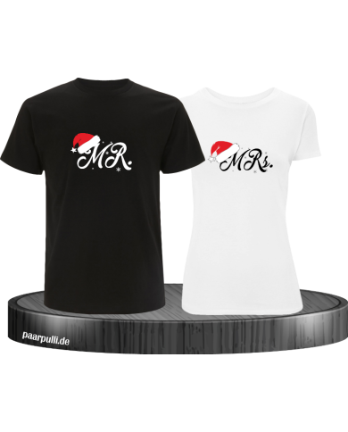 Mr. and Mrs. mit Weihnachtsmütze T-Shirt schwarz weiß Mr. and Mrs. mit Weihnachtsmütze T-Shirt schwarz weiß