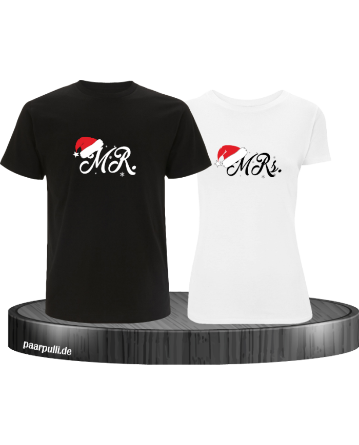 Mr. and Mrs. mit Weihnachtsmütze T-Shirt schwarz weiß
