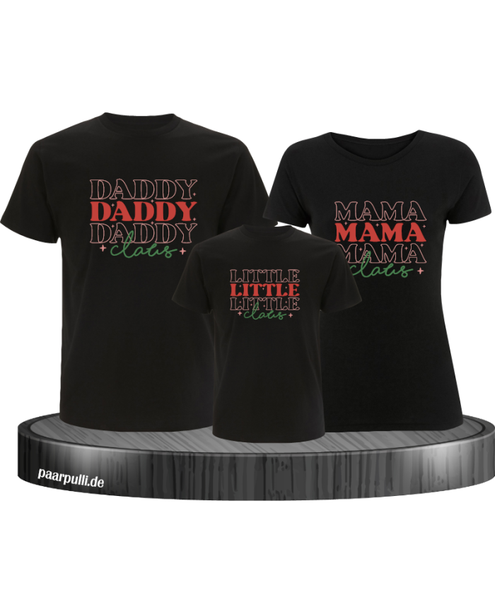 3er Set Daddy Claus, Mama Claus, Little Claus Familienlook T-Shirts