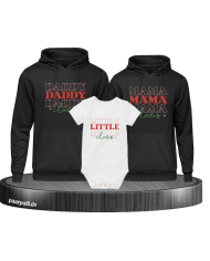 Daddy Claus, Mama Claus, Little Claus 3er Familienlook Hoodies mit Baby Body