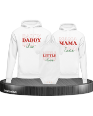 Daddy Claus, Mama Claus, Little Claus 3er Familienlook Hoodies mit Baby Body