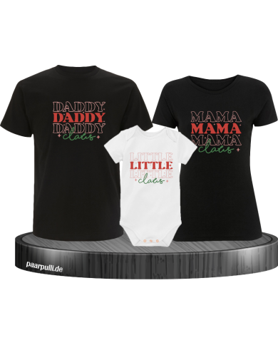 Daddy Claus, Mama Claus, Little Claus 3er Familienset T-Shirts mit  Babybody Daddy Claus, Mama Claus, Little Claus 3er Familienset T-Shirts mit  Babybody