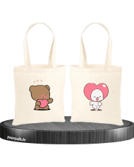 Milk and Mocha Herz Jutebeutel Set