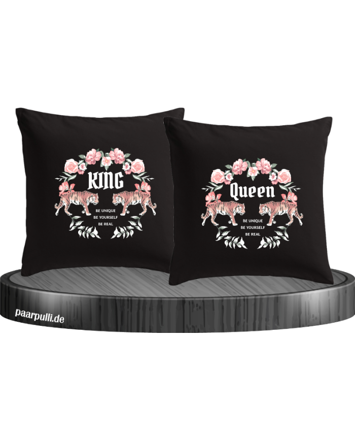 King and Queen with Flowers Kissenbezüge Set